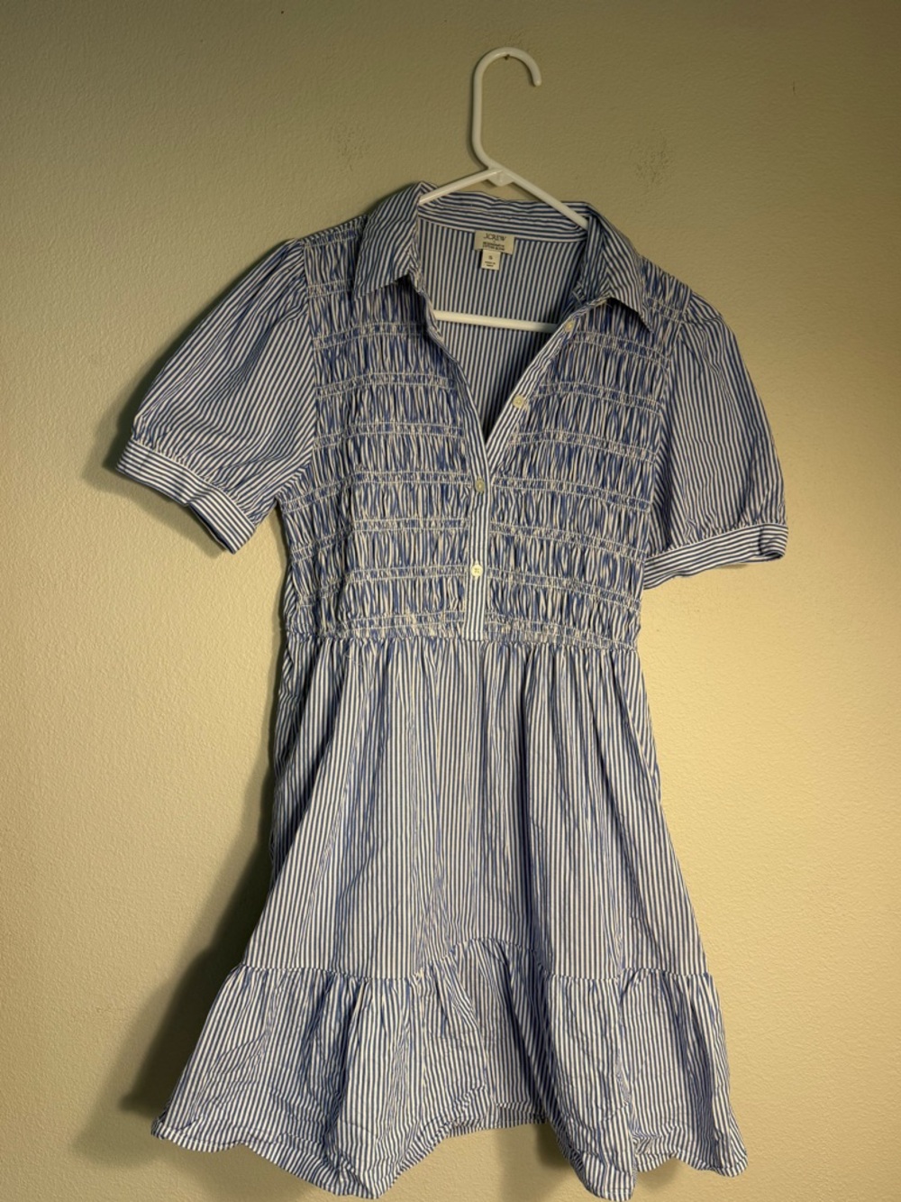 J. Crew Stripe Smocked Shirt Dress blue and white S Preppy Nautical Costal